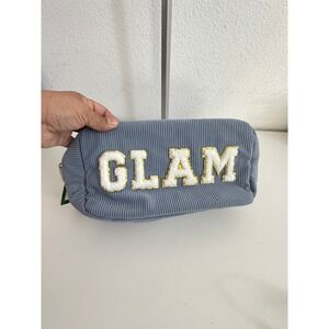 Festive Voice Blue Corduroy GLAM Sherpa Pouch Makeup Toiletry Bag‎ New
